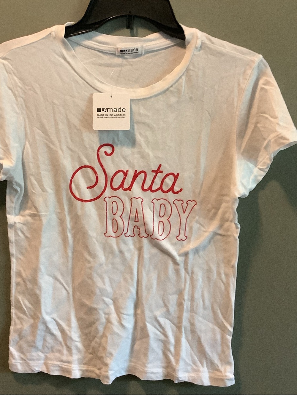 LAmade Women’s White Cropped Tee with Red "Santa Baby" Graphic